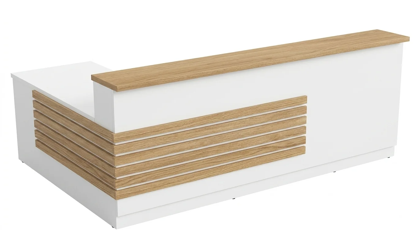 L-Shaped Modern Reception Desk with Slat Panel Accent