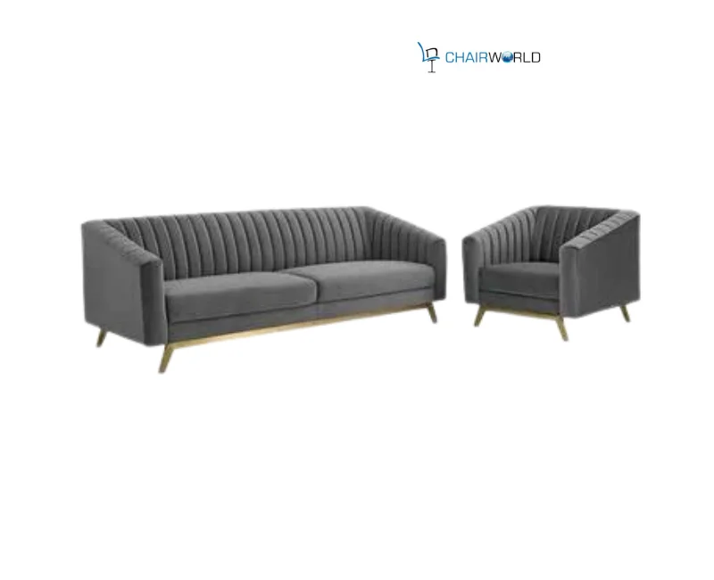 Modern Channel-Tufted Velvet Sofa Set